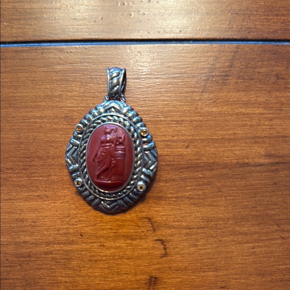 Judith Ripka Silver and Red Necklace with Intricate Design